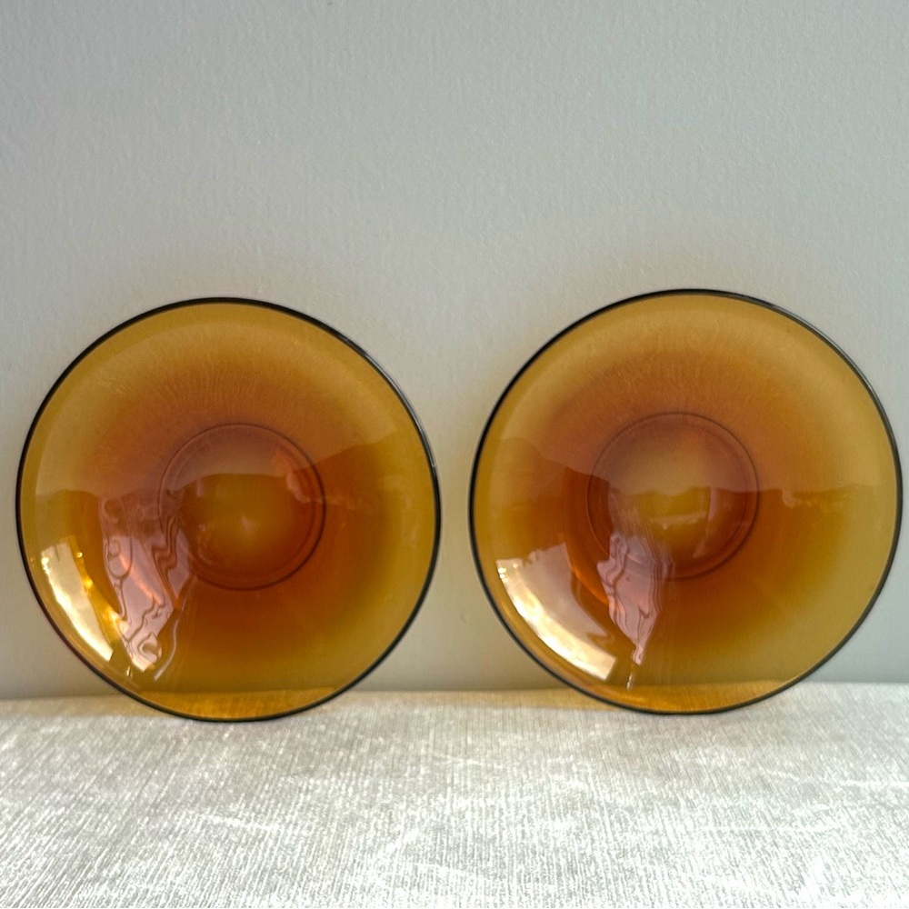 VINTAGE pair of amber glass bowls excellent ⭐️⭐️⭐️